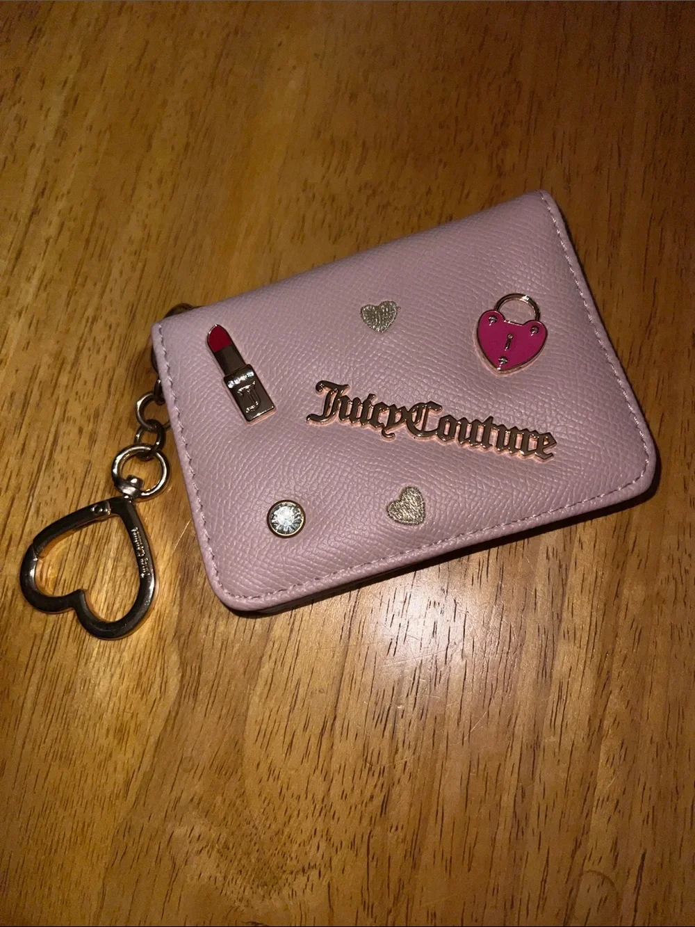 Juicy Couture Light Pink Heart Charm Card Holder Keychain